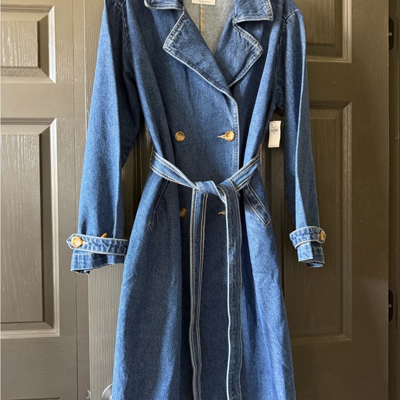 Old Navy Jackets & Blazers - Old Navy Blue Denim Trench Coat with Double Breasted Button Accents
